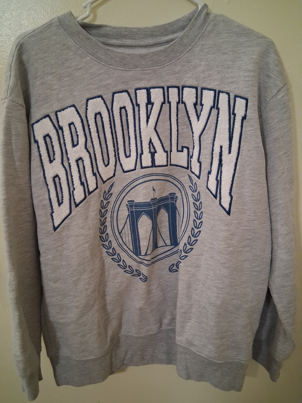 Freeze Gray Crewneck Sweatshirt with Blue Brooklyn Appliqué